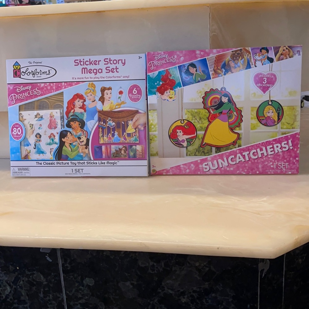 1 Disney Princess Sun Catchers & 1 Disney Princess Sticker Story Mega Set NWT